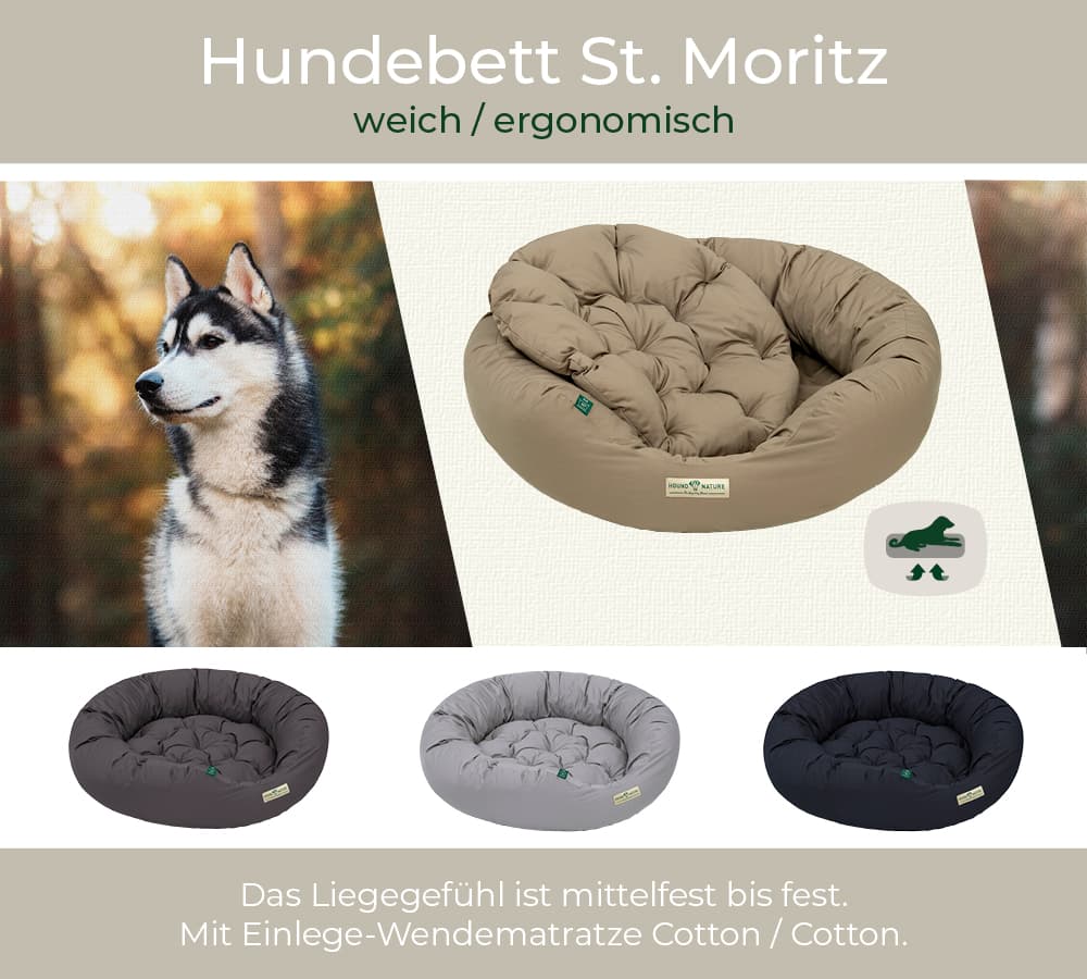 Rundes Hundebett St. Moritz von HOUND & NATURE – mittelfestes Liegegefühl, kuscheliger Rand, waschbar bis 90 °C
